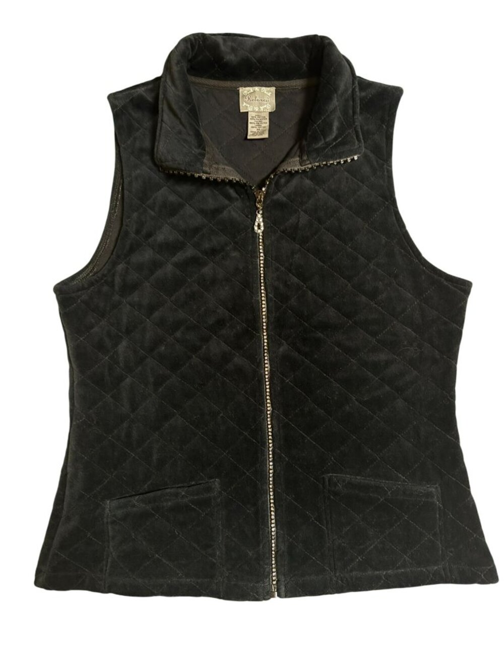 Peck & Peck Womens Quilted Black Vest M Cotton Blend Relaxed Fit Sleeveless Zip